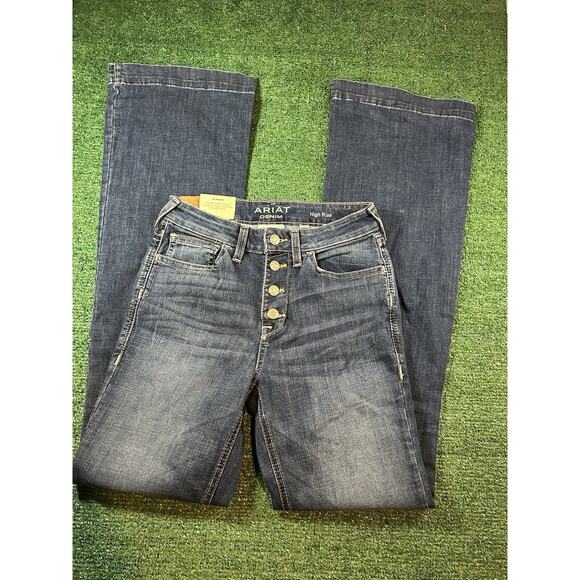 Ariat Women’s High Rise Trouser 27L Russell’s Western Flare Denim Wide Leg Jeans - Picture 2 of 11